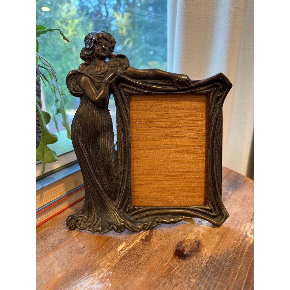 Vintage Art Nouveau Bronze Metal Woman Picture Frame Ornate Belle Epoque Style